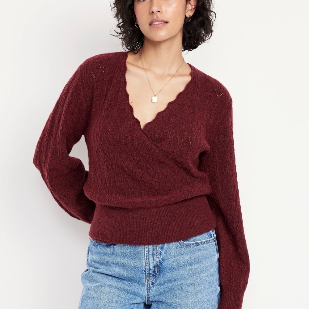 Old Navy Women's Deep Wine V-Neck Wrap Sweater